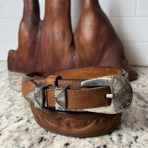 Justin Boots Brown Leather Belt with Silver Buckle